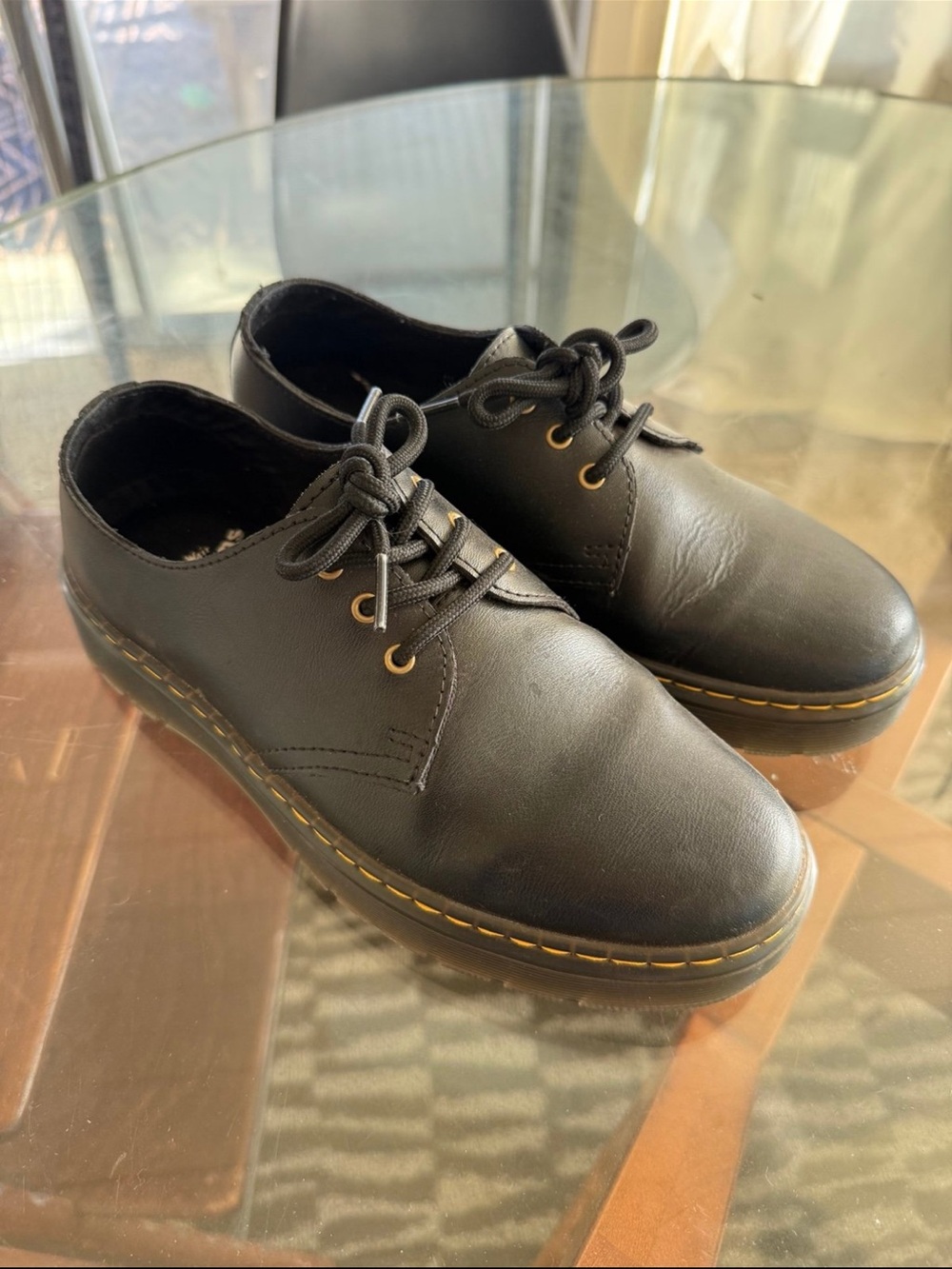 Dr. Martens Black Leather Oxford with Yellow Welt Stitching